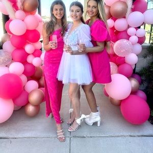 Pearl/Floral plunging short tulle dress